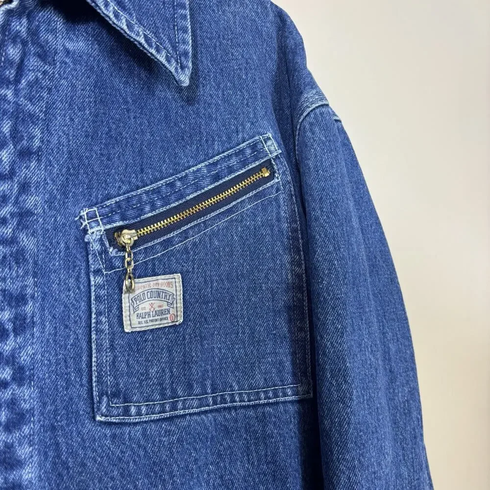 Vintage Polo Country Ralph Lauren Denim Jacket Mens Large 90s Blanket Lined USA
